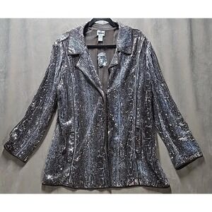 Chicos All Sequin Glam Snakeskin Long Jacket Coat Sz 3 Lightweight Long Sleeves‎